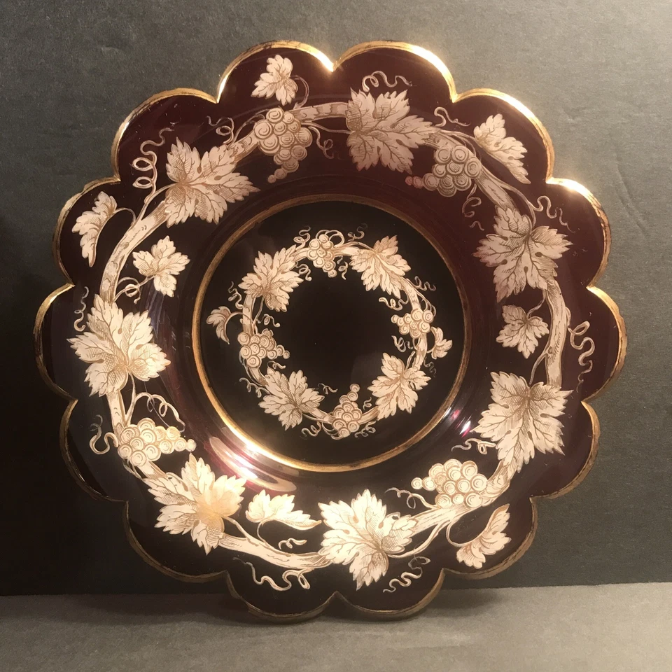 Pair Of Antique Bohemian Ruby Red Glass Plate/Europe C.1860/Gold Enamel/Ottoman  - Image 2 of 4