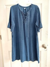 old navy Chambray Lace-Up Shift Dress for Women Medium Wash Size XL Boho
