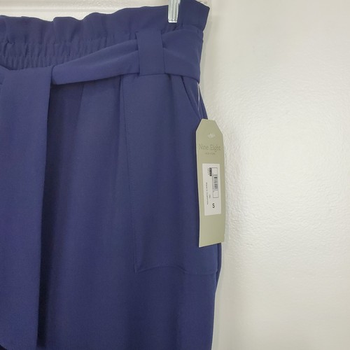 Nine Eight New York Women's Navy Belted Pull-On Paper Bag Pants NEW NWT Size S - Picture 4 of 13