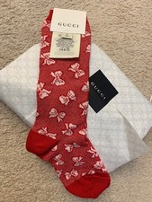 Authentic Gucci Girl Teens Socks Bows Red/white 80 Cotton Size 12 xl 