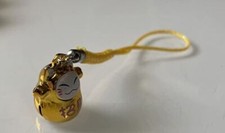 Gold Fengshui Lucky gold Maneki Neko Cat Bell 5/8" Auspicious Key Chain;002