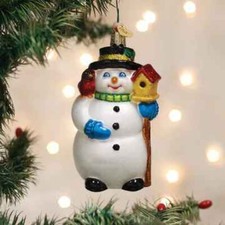 Old World Christmas SNOWMAN WITH CARDINAL 24236 Glass Ornament w/ OWC Box