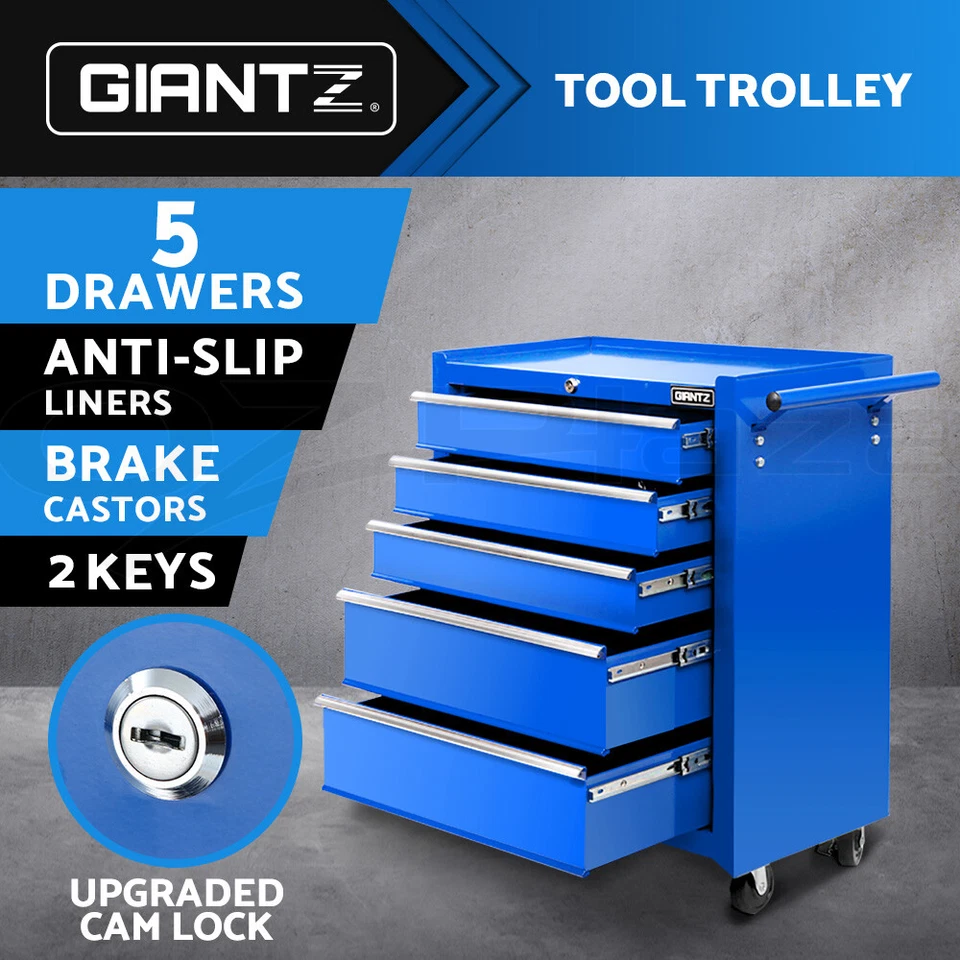 Giantz 5 Drawers Tool Box Chest Cabinet Trolley Box Garage Storage Toolbox Blue