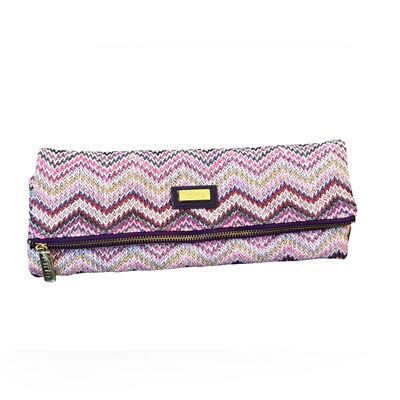 Tarte purple pink chevron make up bag clutch goldtone NWOT