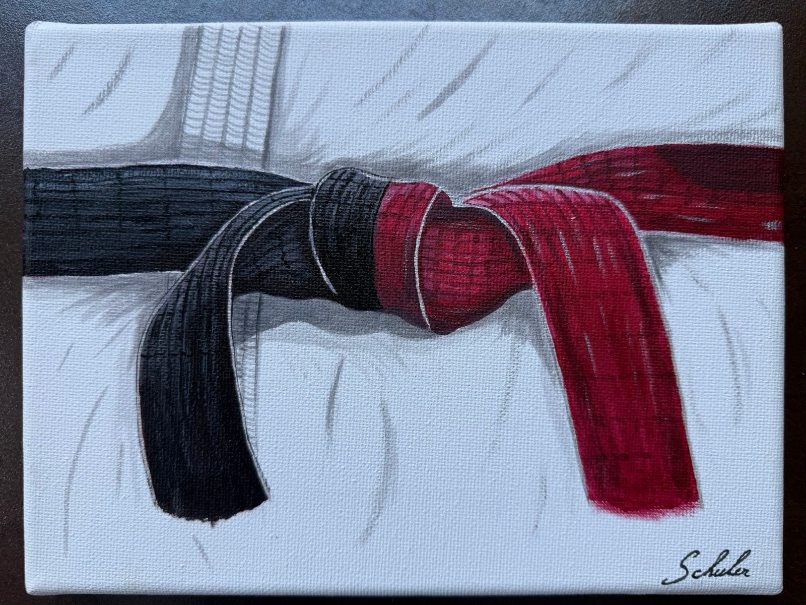 Tableau judo ceinture blanche rouge 6e dan, cadeau idéal pour l'inauguration d'un dojo