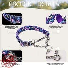 Martingale Dog Collar Purple M Flowers Padded Chain Medium Large XXL