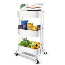 Homchwell 3 Tier Metal Utility Rolling Cart with Lockable Wheels, Multifunction