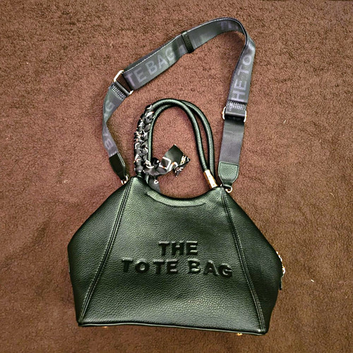Black Textured Handbag "The Tote Bag" Crossbody Shoulder Bag Scarf Detail
