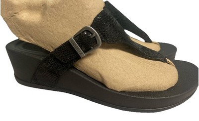AETREX Kate Black Arch Support Cushioned Water Friendly Thong Wedge Sandals 10
