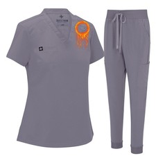 Womens Jogger Scrub Set Cool Stretch Modern Tuck-In Top 8 Pockets Yoga Jogger...