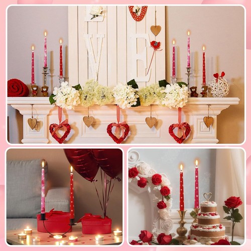 6 piezas velas cónicas de San Valentín cera real rosa rojo corazón velas cónicas 10 pulgadas sin circular - Imagen 7 de 7