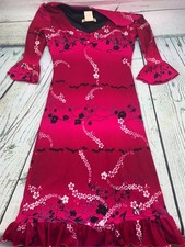 Red Floral Dress V Neck Dress Lined 3/4 Sleeve Y2K Small Spring Summer