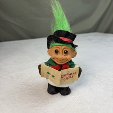 Vintage 90s Russ Christmas Caroler Troll Doll 8 Tall Collectible Green Hair