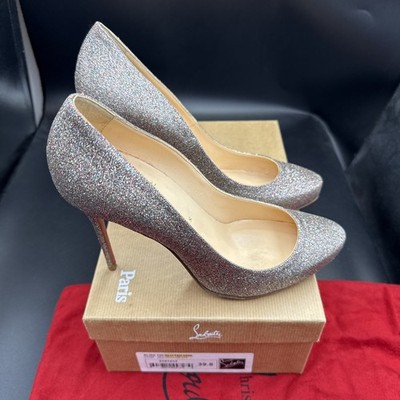 Christian Louboutin Elisa 100 Silber Mehrfarbig Glitzer Heels UK 6,5 EU 39,5