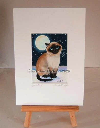 British SH Cat Moon Snow ACEO art painting original handpainted Suzanne Le Good - Image 2 of 2