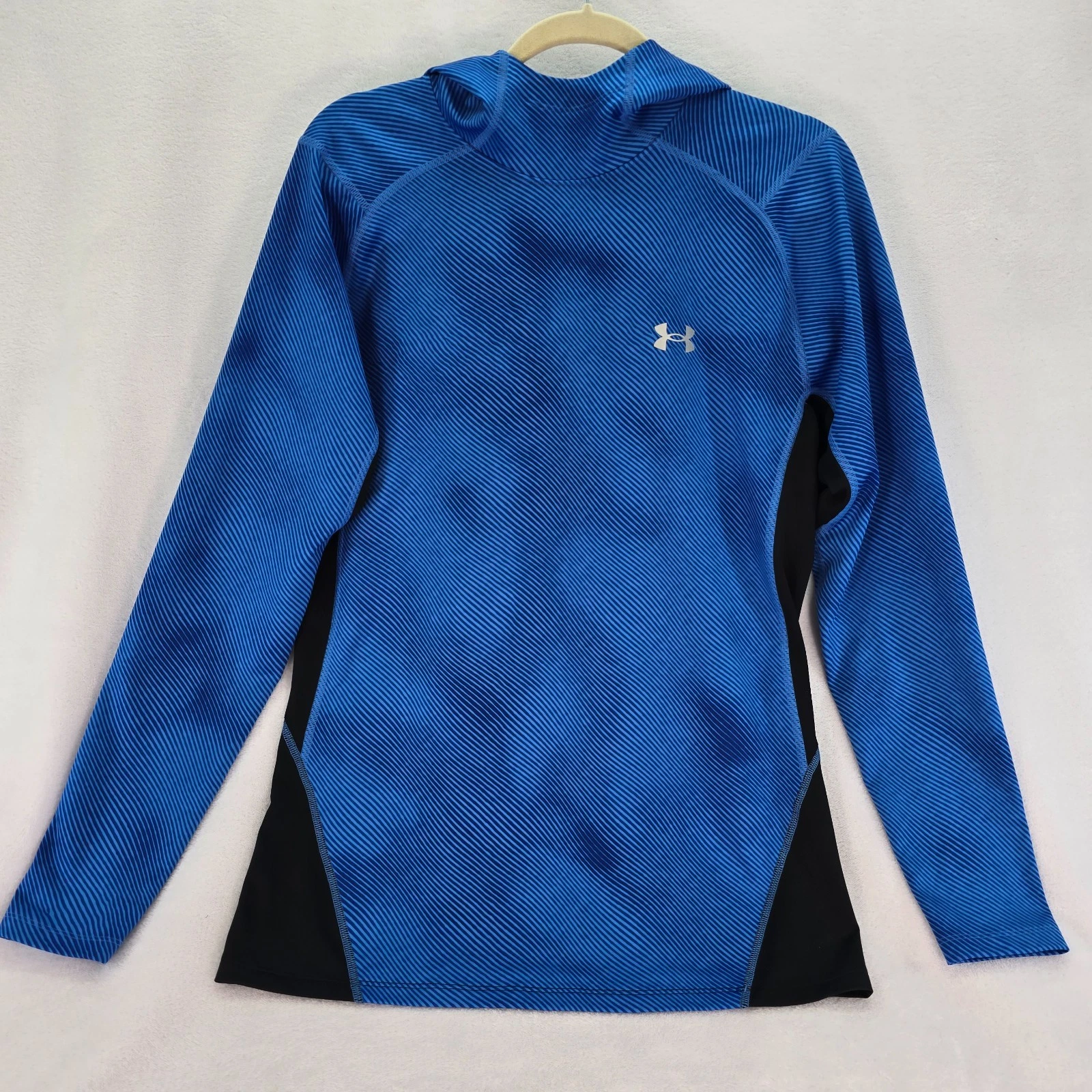 Under Armour Mens 2XL Cold Gear Infrared Compression Hoodie Long Sleeve Blue Blk