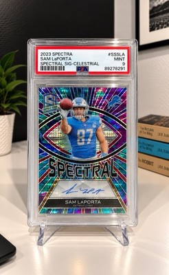 Panini 2023 Spectra Sam LaPorta RC Auto PSA 9 Celestial Prizm /99 #SS-SLA