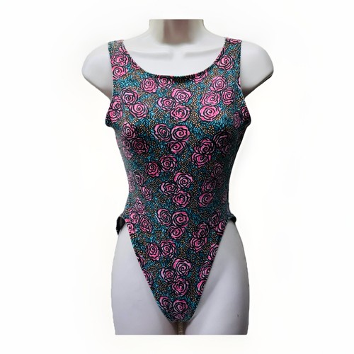 VTG‼ 1980s GILDA MARX CALIFORNIA BODY Sz L Colorful Floral Leotard Dance Suit