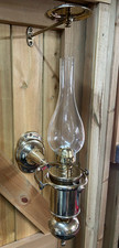 Vintage Brass Ships Oil Lamp With Gimbal Bracket, Glass Shade and Smoke Cover.