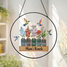 custom nana garden stained glass suncatcher, gift for grandma, birth flower deco