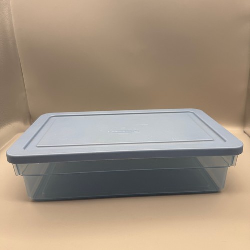Vintage Rubbermaid 0286 Storage Box Clear Blue Container Plastic Snap Shut Lid