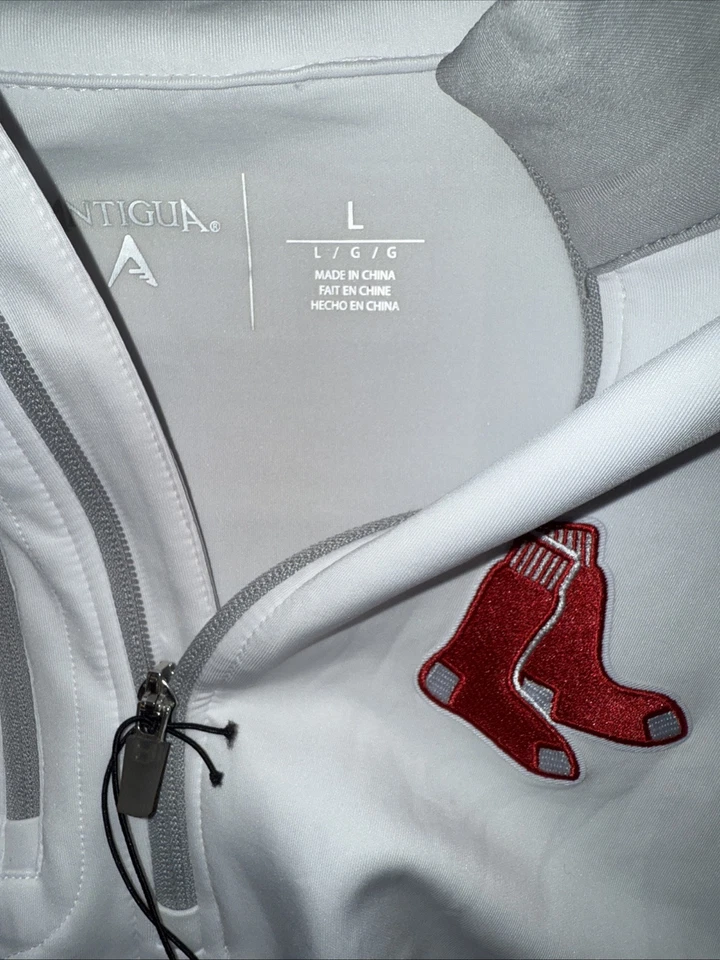 Boston Red Sox Men L WHITE / Red Antigua 1/4 Zip Pullover Stretch Polyester - Image 4 of 4