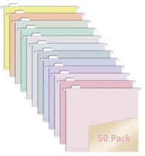 NEW 50 Pastel Hanging File Folders Letter Size 1/5 Tab Cute Decorative Office