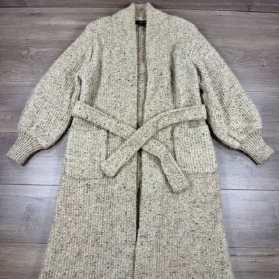 Vintage I.B.Diffusion Belted Duster Cardigan Long Women s Small Beige Oatmeal