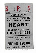 Heart 2/10/83 Anchorage AK George M Sullivan Arena Rare Ticket Stub