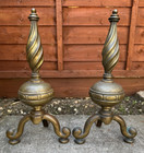 ANTIQUE BRASS ANDIRONS FIRE GRATE HOLDERS 17"