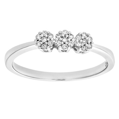 Trilogie-Ring 9 kt Weißgold Diamant Cluster-Stil von Naava