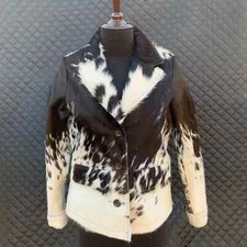 Women's Cowhide Leather Jacket Natural Hair Pony Skin Western Style Blazer Coat