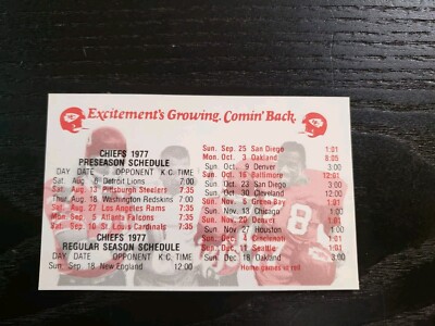 1977 Kansas City Chiefs Football Pocket Schedule ~ Insurance KC Life 