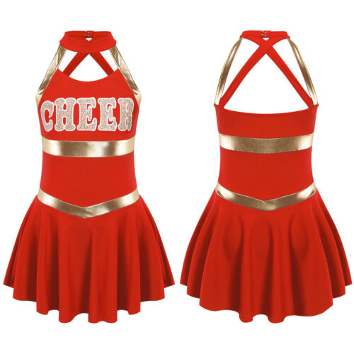 Kids Girls Cheerleading Uniform Sleeveless Dress Cheer Leader Costume AU - Picture 27 of 63