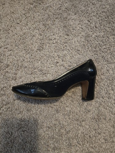 Saks Fifth Ave Navy Blue Felt High Heels - Picture 7 of 13