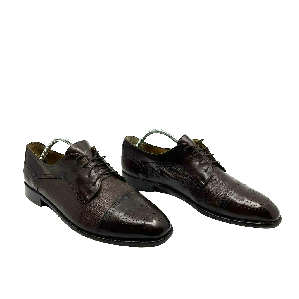 Vito Papolo Mens Oxford Dress Shoes Brown Black Leather Cap 