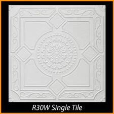 Polystyrene Glue Up Ceiling Tiles 20x20 R30A White Pack of 8