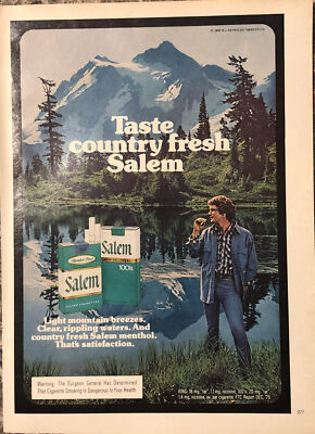 salem cigarette ads 1980s 1980 Salem Cigarettes PRINT AD Snow Mountains Lake VTG 80s Country Fresh  Menthol