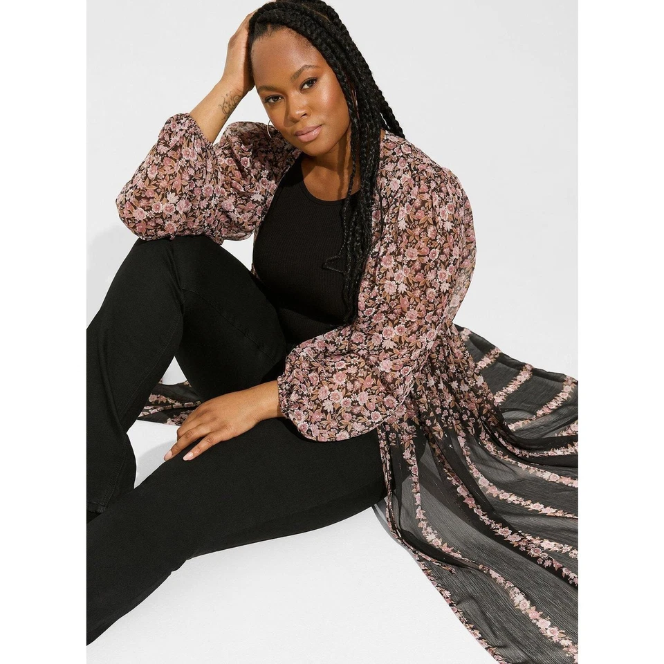 Maxi kimono transparente ligero delantero corbata floral tórrido talla grande 0X (12) nuevo con etiquetas