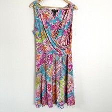 Lauren Ralph Lauren Women's Multicolor Paisley V-Neck Fit & Flare Dress Size PL