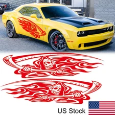 2x 70.8" Red Car Truck SUV Side Body Door Death Sickle Skull Sticker Vinyl Decal