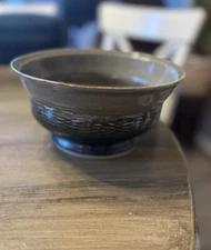 Studio Art Glazed Pottery Signed Serving Bowl Round Brown Multi Color Textured