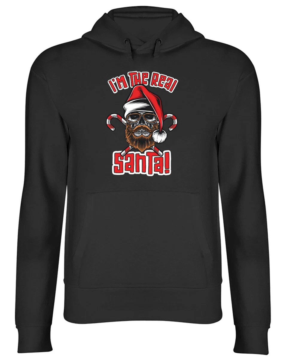 Christmas Skull Hoodie Mens Womens I m the Real Bearded Santa Xmas