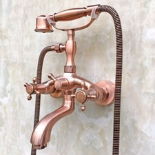 Red Copper Wall Mount Bath Filler Tap with Hand Shower Clawfoot Tub Faucet