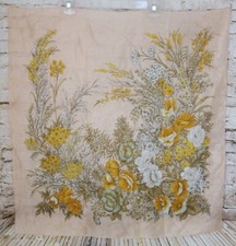 Triangle Scarf 100 Silk Hand Rolled Hand Printed Square Earth Tone Retro Floral
