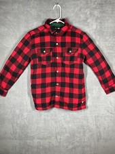 Tommy Bahama Flannel Shacket Boys XL 14 Red Black Plaid Sherpa Lined Button-Up