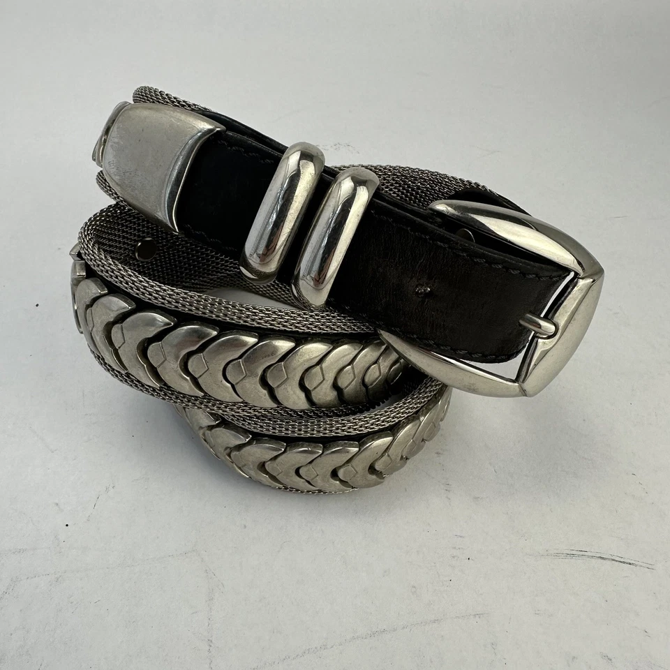 Cinturón y hebilla vintage de acero inoxidable y cuero de metal pesado punk gótico Foto 2 de 4