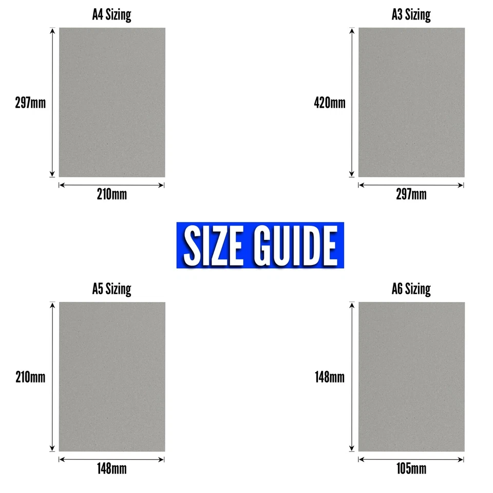 Greyboard A5, A4 & A3 750 1000 1200 1500 2000 3000 Micron Quality Backing Board - Image 4 of 4