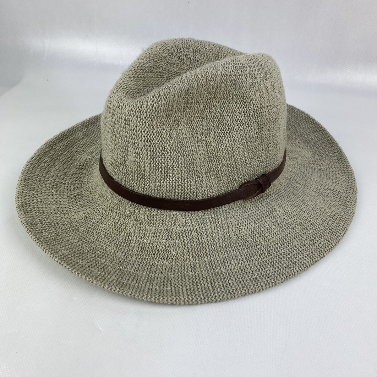 WYETH Whitney Panama Oatmeal Woven Wide Brim Fedora Leather 