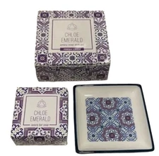 NIB Chloe Emerald Emery Soap Dish Set ~ Fresh Linen Scent
